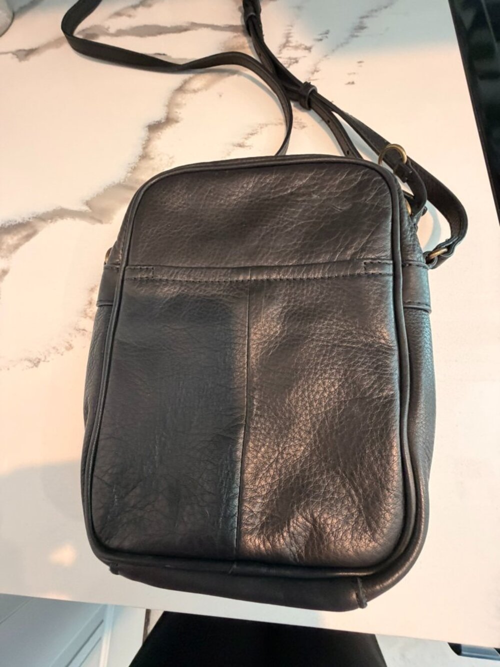 American Leather Co. Genuine Leather Crossbody Bag | Black Leather - Picture 4 of 10